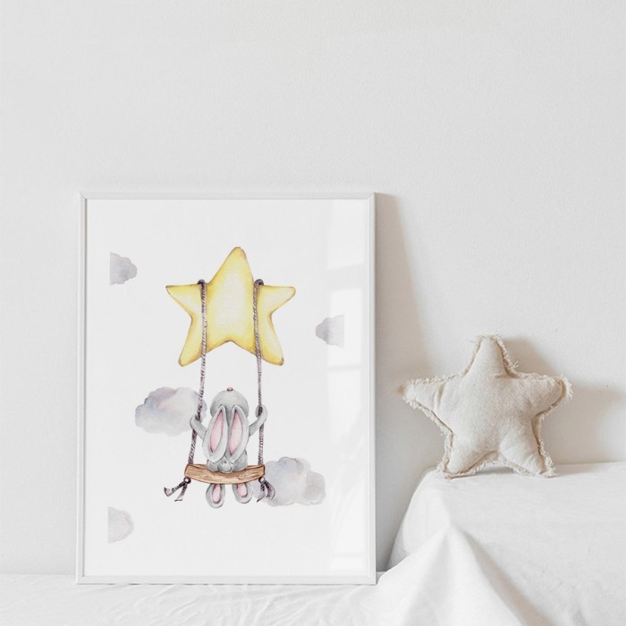 Αφίσα Poster Κουνελάκι σε αστέρι κούνια με κορνίζα