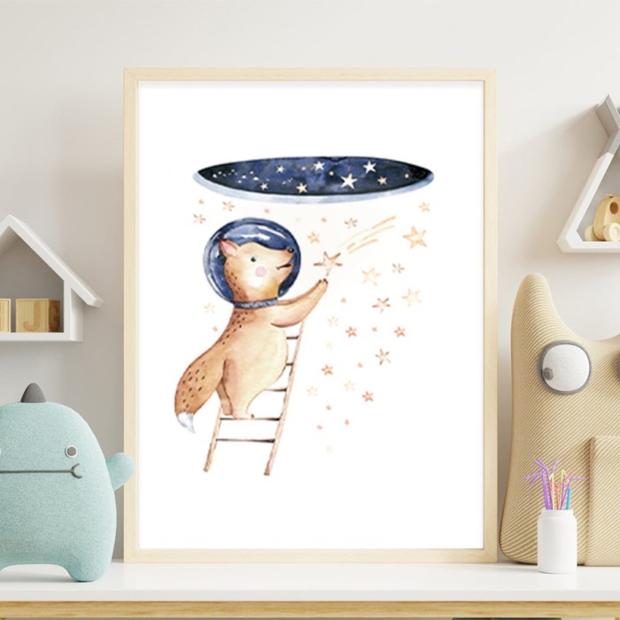 Αφίσα Poster Αλεπού ανεβαίνει στα αστέρια με κορνίζα