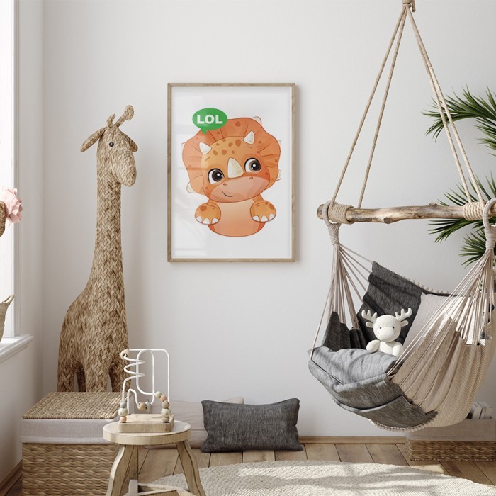 Αφίσα Poster Πορτοκαλί δεινοσαυράκι για παιδικό δωμάτιο 