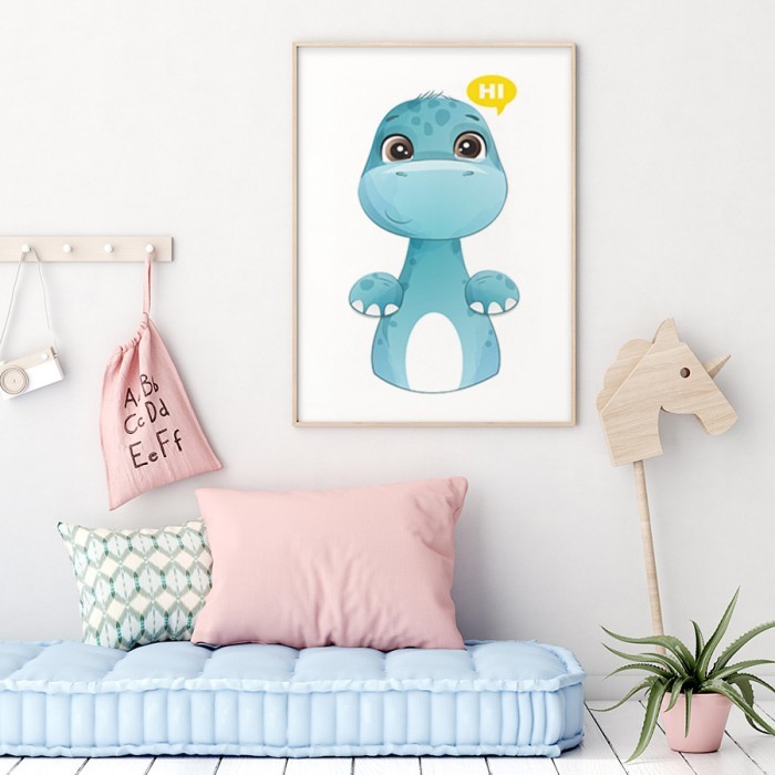 Αφίσα Poster Μπλε δεινοσαυράκι για παιδικό δωμάτιο 
