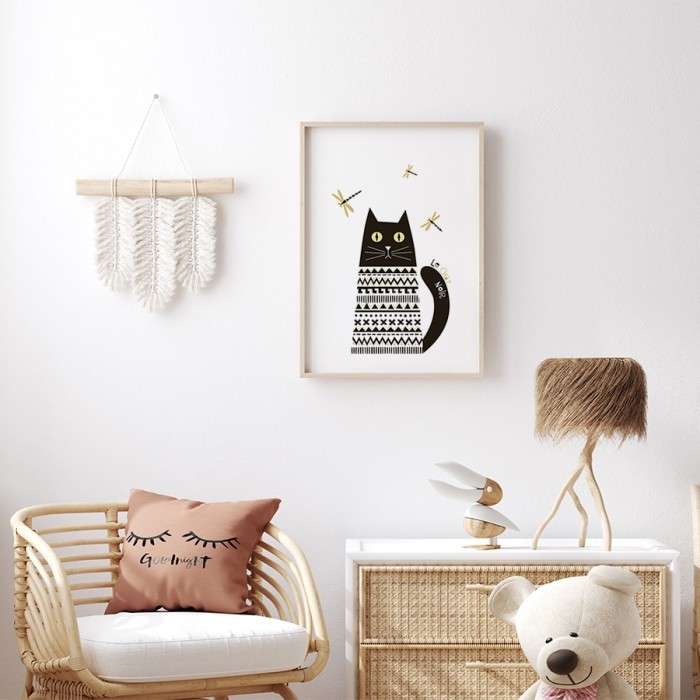 Αφίσα Poster Μαύρη γάτα με πουλόβερ για παιδικό δωμάτιο 