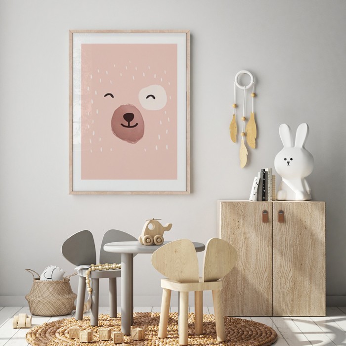 Αφίσα Poster Ροζ Αρκούδα για παιδικό δωμάτιο 