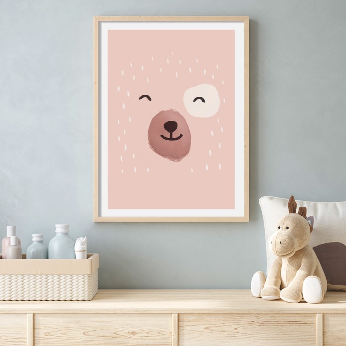 Αφίσα Poster Ροζ Αρκούδα με κορνίζα
