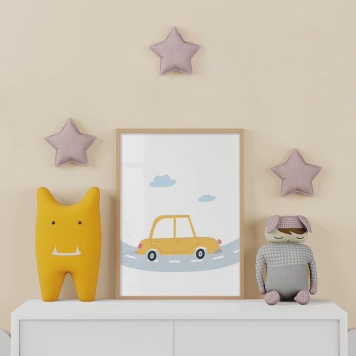 Αφίσα Poster Κίτρινο αυτοκίνητο με κορνίζα