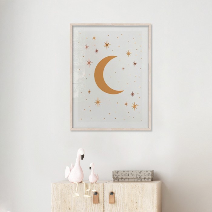 Αφίσα Poster Πορτοκαλί φεγγάρι με αστέρια με κορνίζα