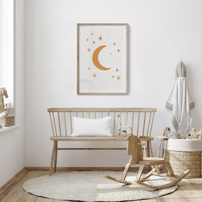 Αφίσα Poster Πορτοκαλί φεγγάρι με αστέρια για βρεφικό δωμάτιο