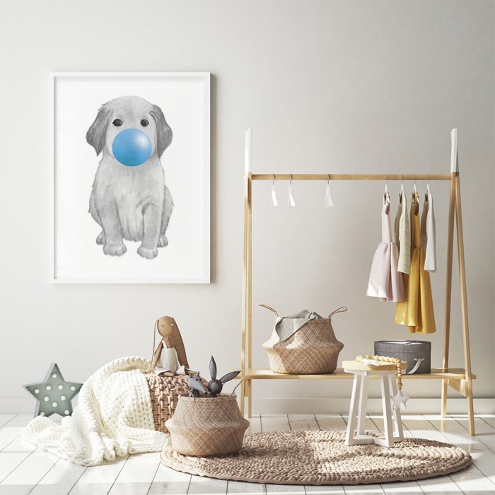 Αφίσα Poster Σκυλάκι με μπλε φούσκα για παιδικό δωμάτιο 