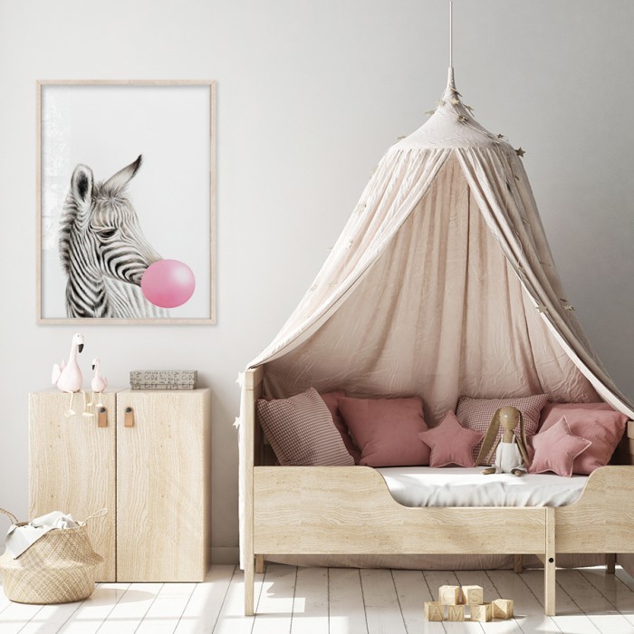 Αφίσα Poster Ζέβρα με ροζ φούσκα για παιδικό δωμάτιο 