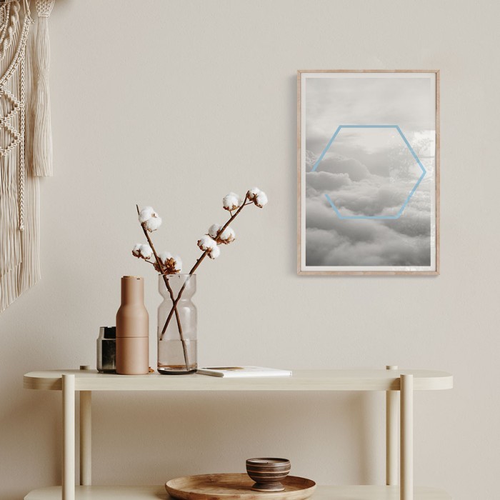 Αφίσα-Poster Πολύγωνο σε σύννεφα με κορνίζα 