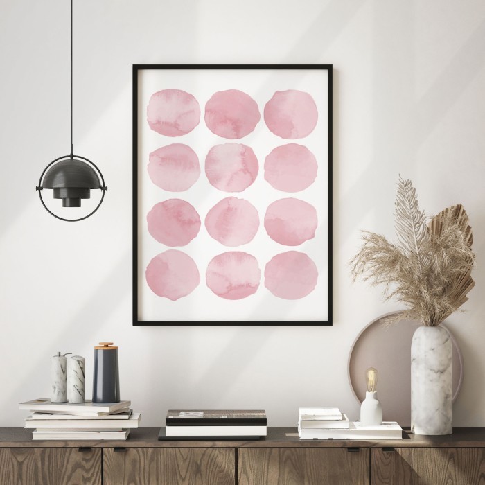 Αφίσα-Poster Ασύμμετροι Ροζ Κύκλοι με κορνίζα  