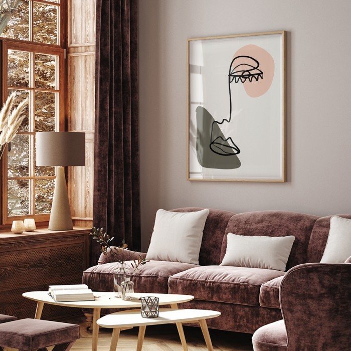 Poster Αφηρημένο Πρόσωπο σε λαδί & ροζ για σαλόνι 