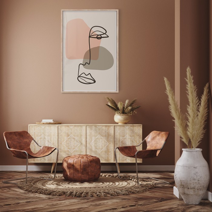 Poster Αφηρημένο Πρόσωπο σε γκρι & ροζ για σαλόνι 