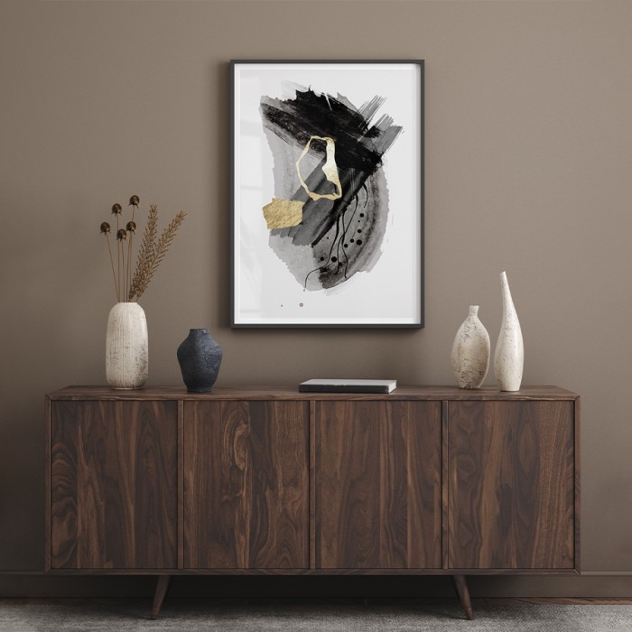 Αφίσα Poster Gold black abstract με κορνίζα