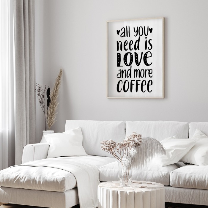 Αφίσα Poster Love and more coffee για σαλόνι