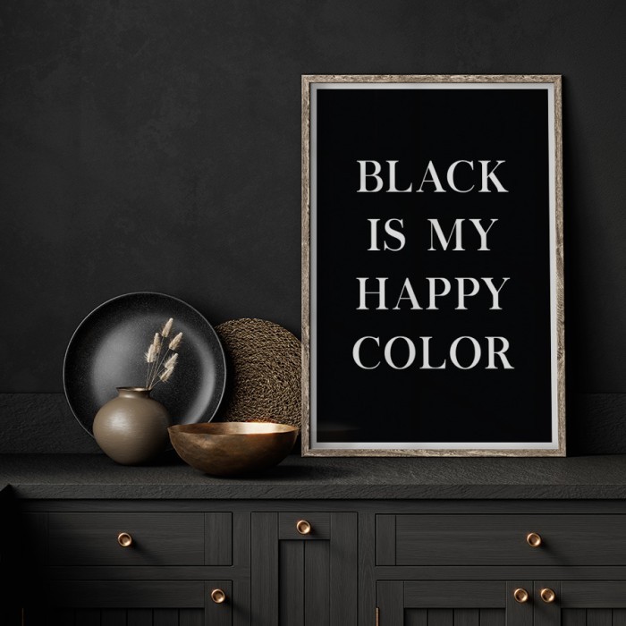 Αφίσα Poster Happy Black με κορνίζα