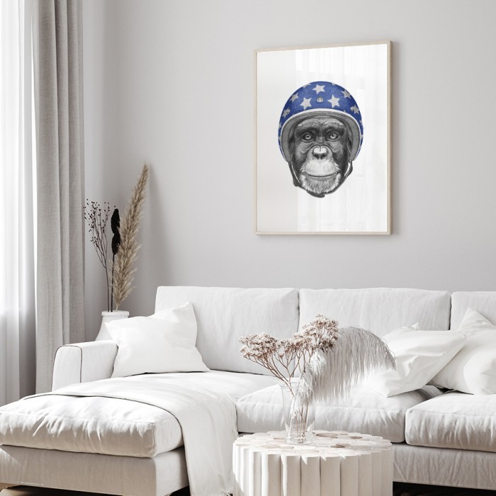 Poster Πίθηκος με κράνος για σαλόνι