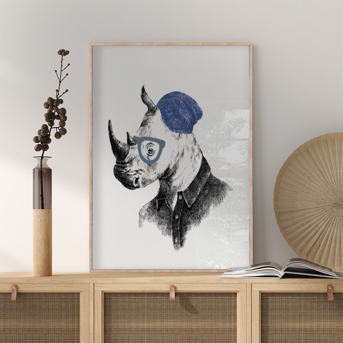 Αφίσα - Poster Ρινόκερος Χίπστερ με κορνίζα