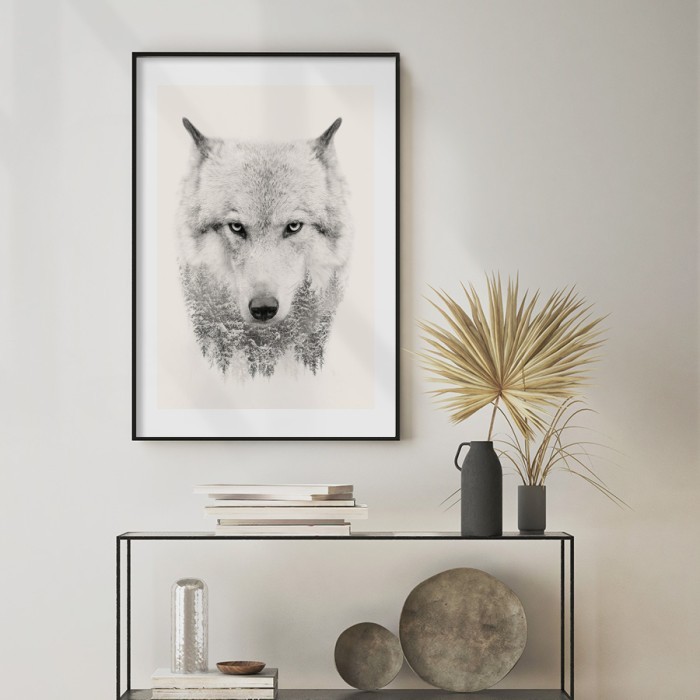 Αφίσα-Poster Λευκός λύκος με κορνίζα 