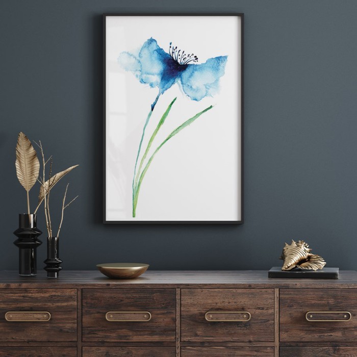 Αφίσα Poster Μπλε λουλούδι με κορνίζα