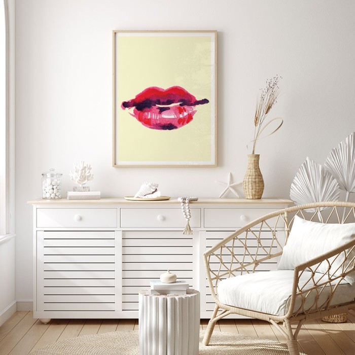 Αφίσα Poster Ροζ γυναικεία χείλη με κορνίζα