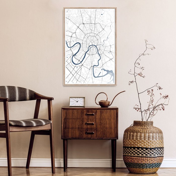 Αφίσα Poster Χάρτης της πόλης με το κεντρικό ποταμό με κορνίζα