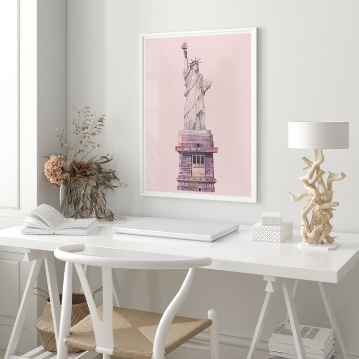 Αφίσα Poster Το άγαλμα της ελευθερίας σε ροζ φόντο με κορνίζα