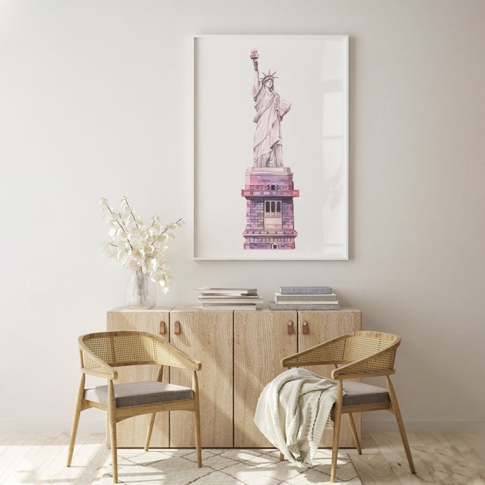 Αφίσα Poster Το άγαλμα της ελευθερίας σε ροζ φόντο δωματίου