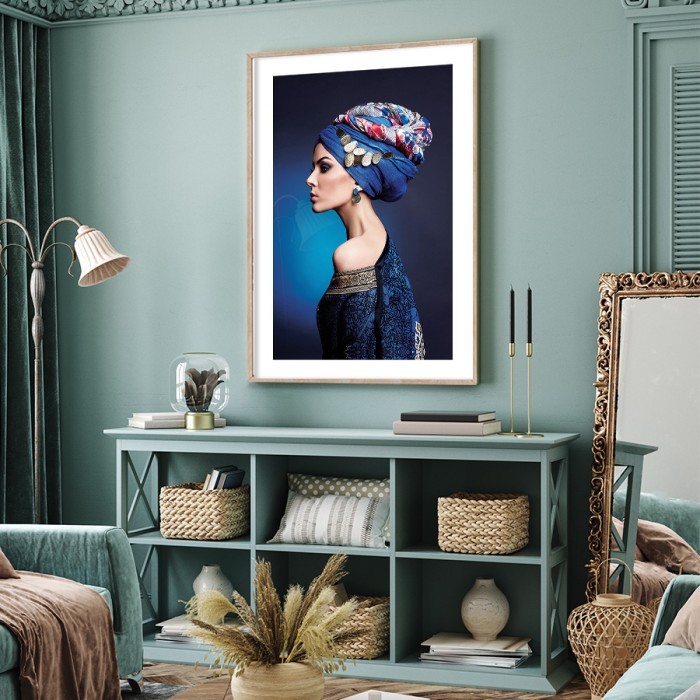 Αφίσα Poster Γυναίκα με μπλε τουρμπάνι για σαλόνι