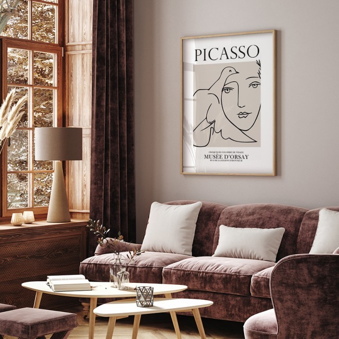 Αφίσα Poster Croquis de colombe de visage για σαλόνι