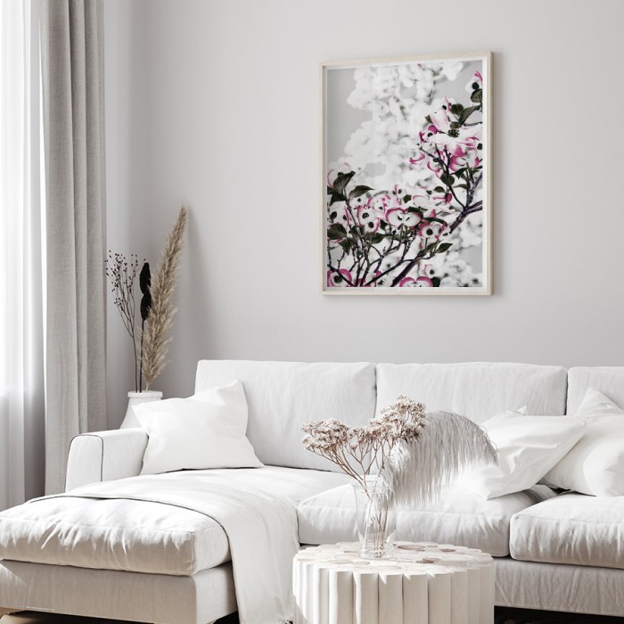 Αφίσα Poster Λευκά άνθη για σαλόνι