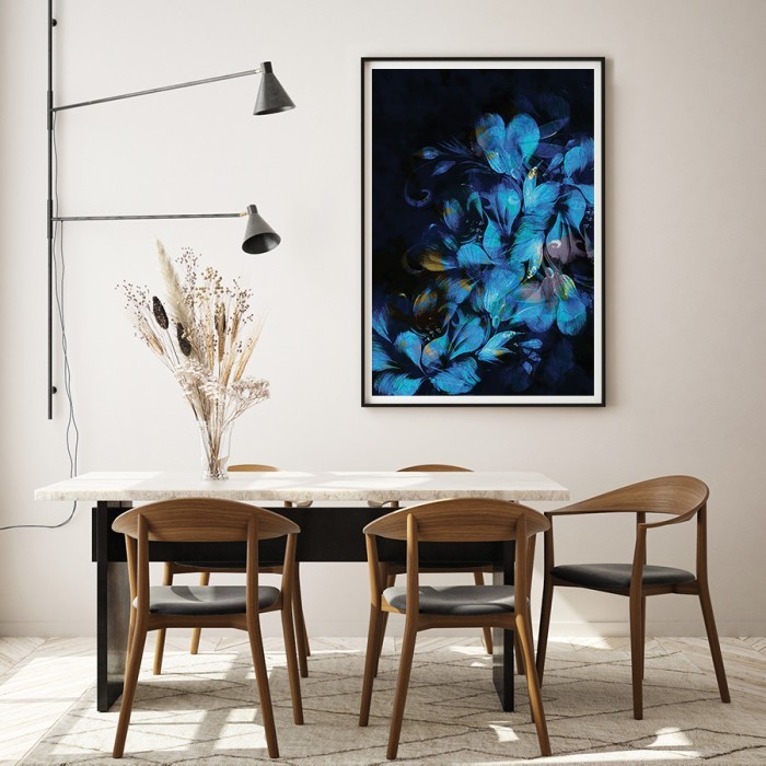 Αφίσα Poster Γαλάζια λουλούδια για σαλόνι