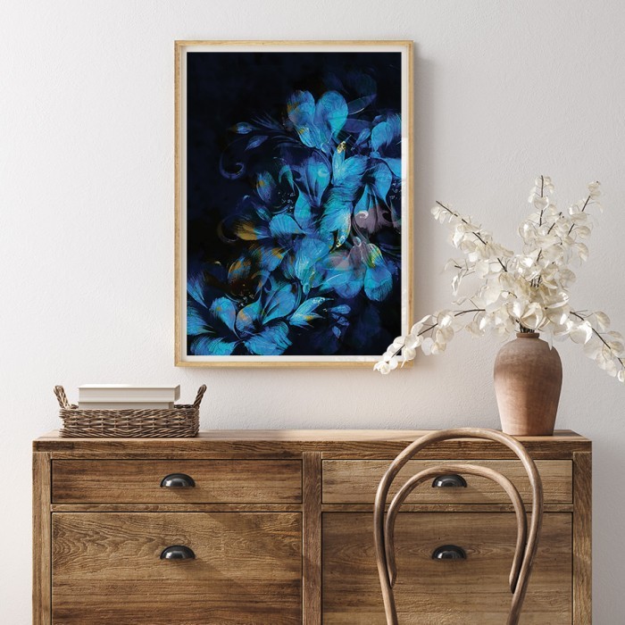 Αφίσα Poster Γαλάζια λουλούδια με κορνίζα