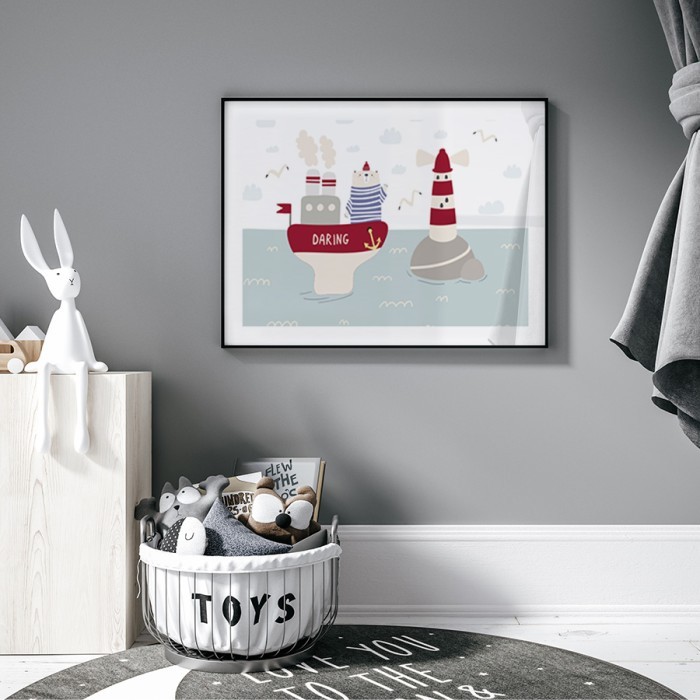 Αφίσα Poster Αρκουδίτσα στο καράβι για παιδικό δωμάτιο 