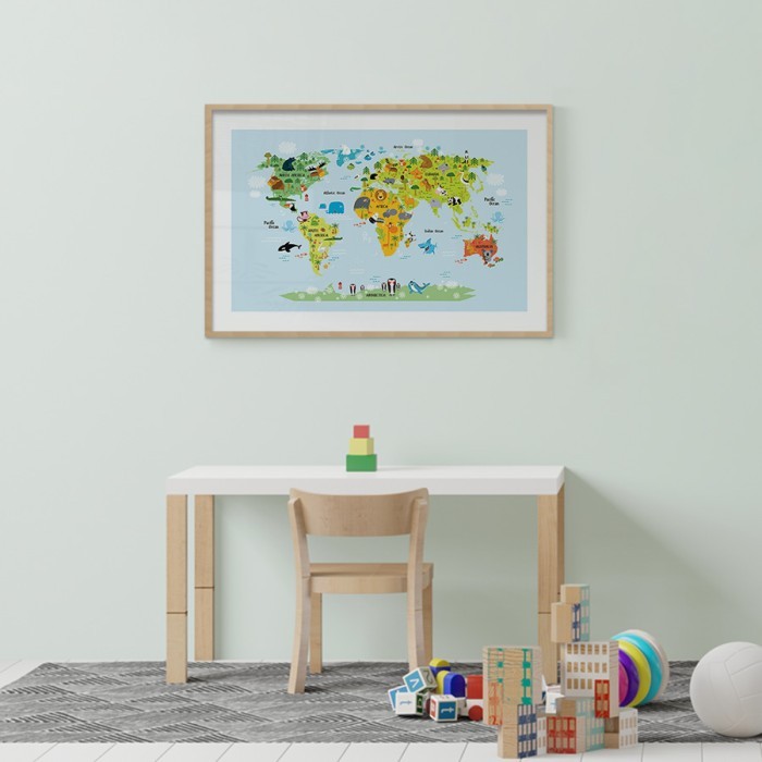 Αφίσα Poster Παγκόσμιος χάρτης με ζωάκια για παιδικό δωμάτιο 