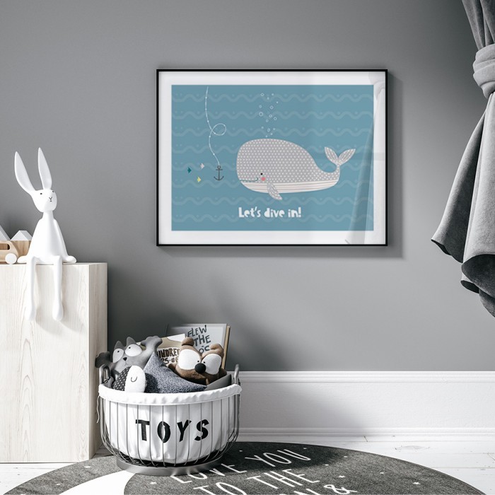 Αφίσα Poster Φάλαινα στο βυθό με κορνίζα