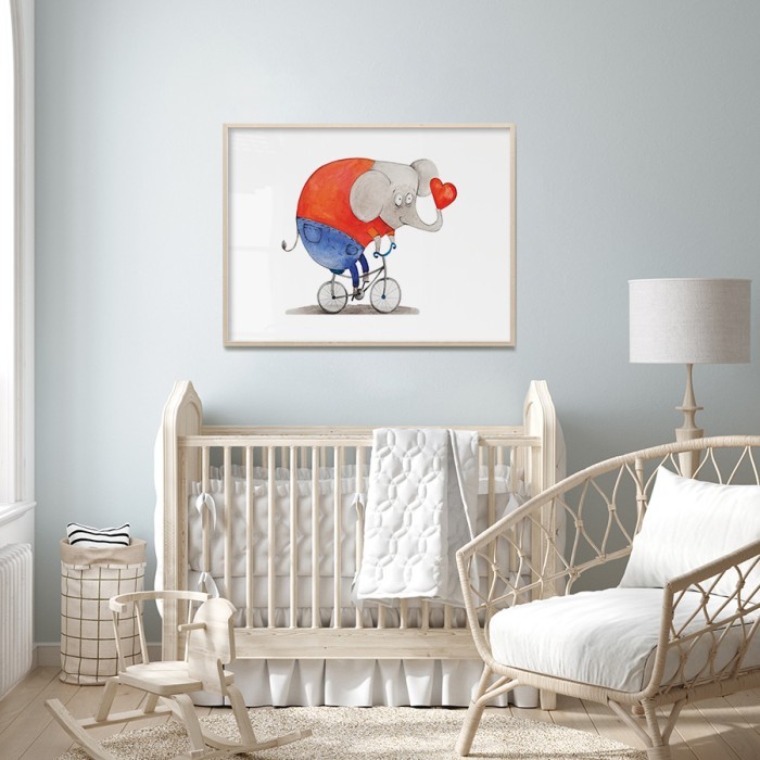 Αφίσα Poster Ελέφαντας με ποδήλατο για βρεφικό δωμάτιο