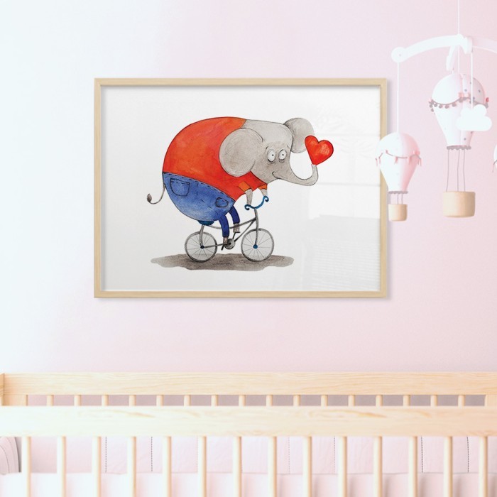 Αφίσα Poster Ελέφαντας με ποδήλατο με κορνίζα