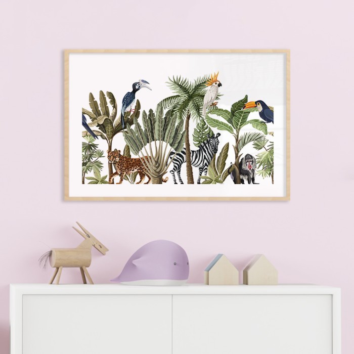 Αφίσα Poster Άγρια ζώα στο δάσος με κορνίζα