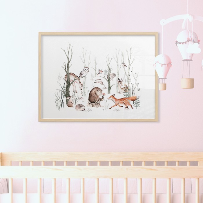 Αφίσα Poster Ζώα του δάσους με κορνίζα