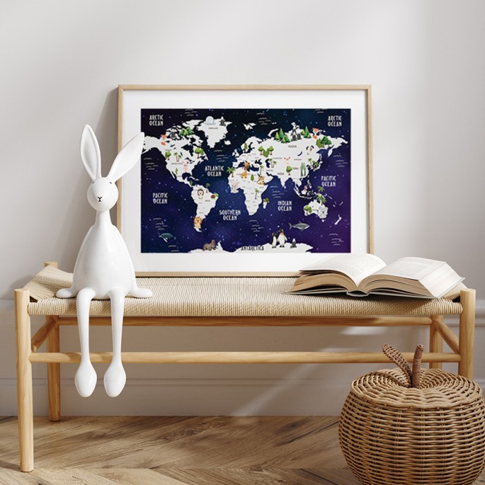 Αφίσα Poster Άσπρος χάρτης με ζώα με κορνίζα