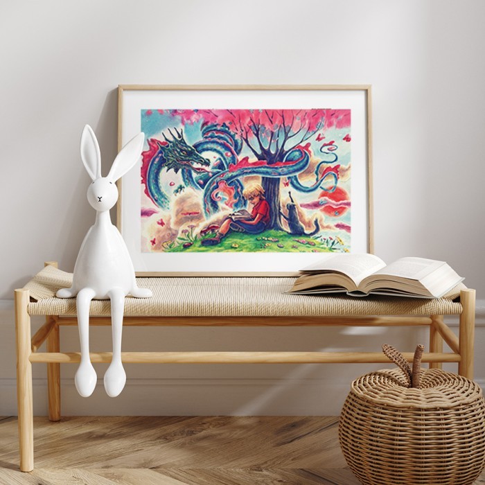 Αφίσα Poster Αγοράκι και μπλε δράκος με κορνίζα