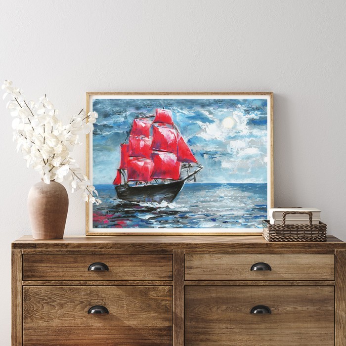 Αφίσα Poster Πλοίο με κόκκινα πανιά με κορνίζα
