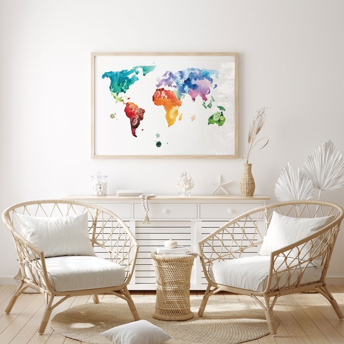 Αφίσα Poster Πολύχρωμος Παγκόσμιος χάρτης για σαλόνι