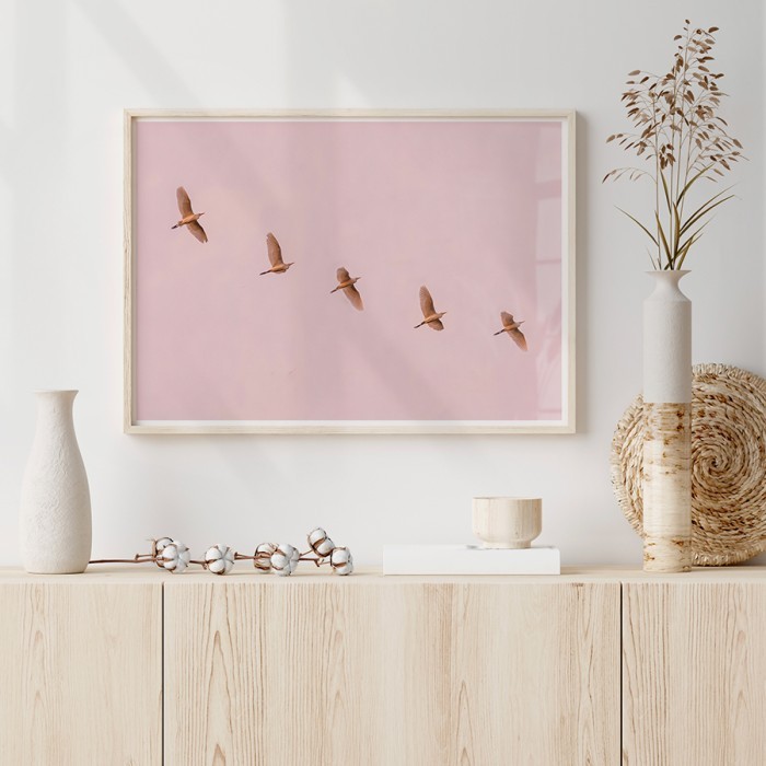 Αφίσα-Poster Καφέ πουλιά με κορνίζα 