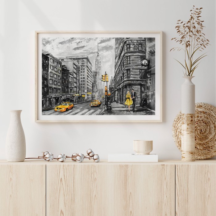 Αφίσα Poster Πόλη της Νέας Υόρκης με κίτρινες λεπτομέρειες με κορνίζα
