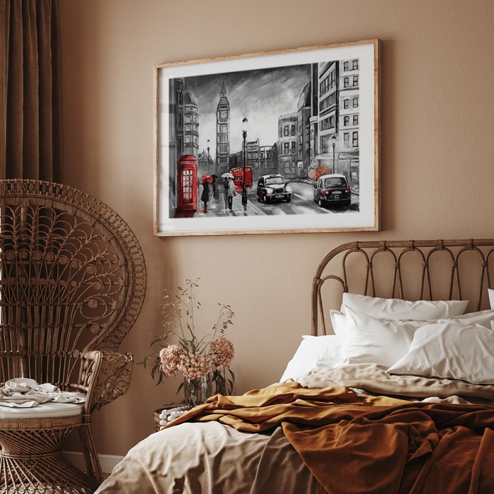 Αφίσα Poster Δρόμος του Λονδίνου με κόκκινες λεπτομέρειες με κορνίζα