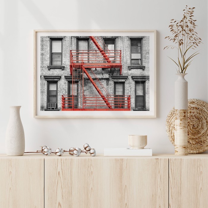 Αφίσα Poster Κόκκινη σκάλα κινδύνου με κορνίζα
