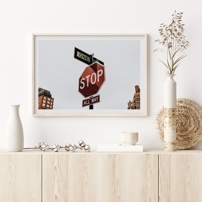 Αφίσα Poster Πινακίδα Stop με κορνίζα