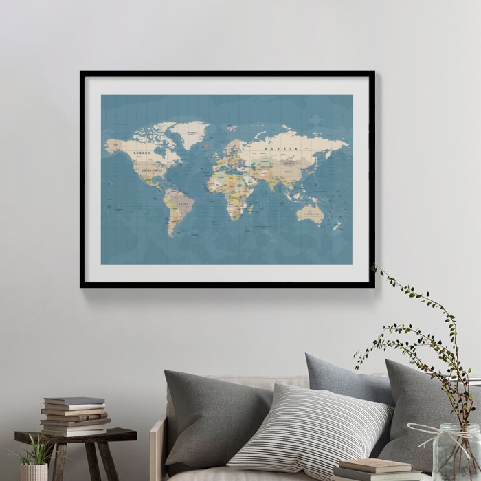 Αφίσα Poster Χάρτης όλου του κόσμου με κορνίζα