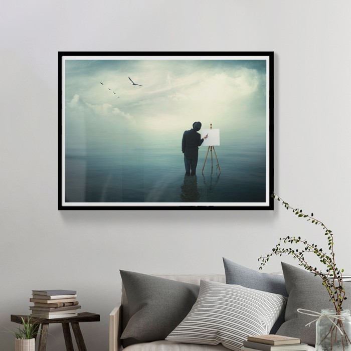 Αφίσα Poster Ζωγράφος στην θάλασσα με κορνίζα